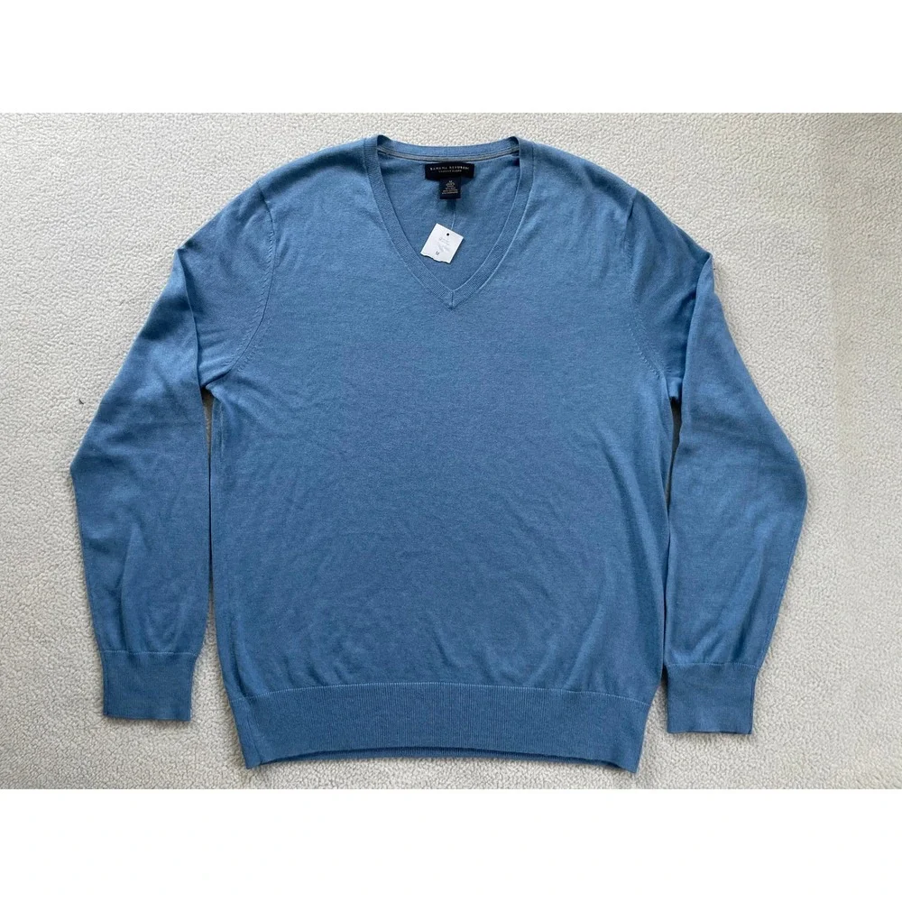 Banana Republic Men Medium Sweater Blue Silk Cotton Cashmere V-Neck Luxury Blend